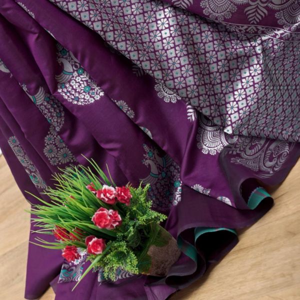 New Arrival Lichi Silk With Waving And Nice Extra Ordinary Latest Soft Silk Purple Sarees