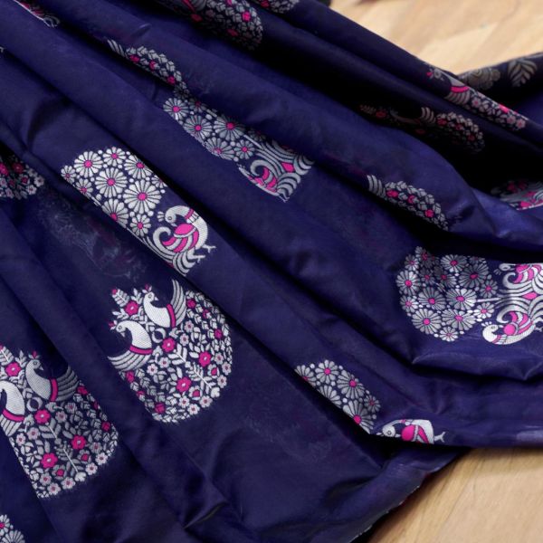 New Arrival Lichi Silk With Waving And Nice Extra Ordinary Latest Soft Silk Blue Sarees