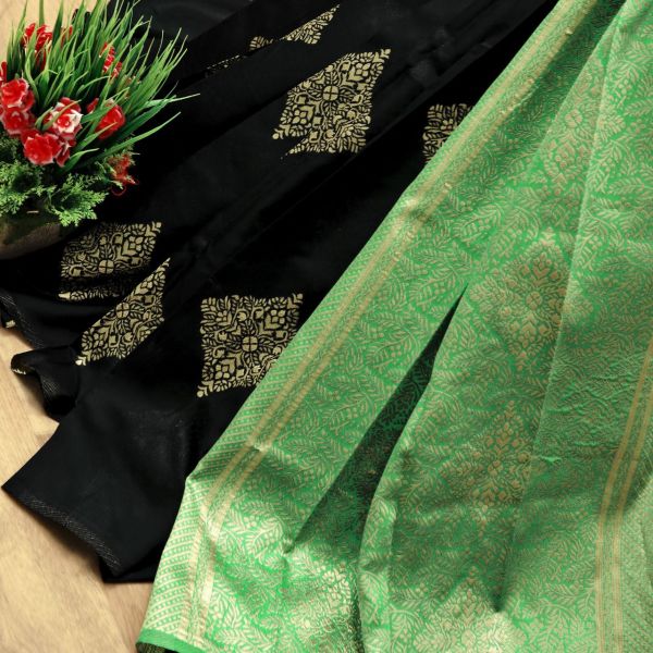 Beautiful Rich Pallu And Jacquard Work On All Over The Soft Silk Black Saree