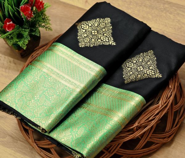Beautiful Rich Pallu And Jacquard Work On All Over The Soft Silk Black Saree