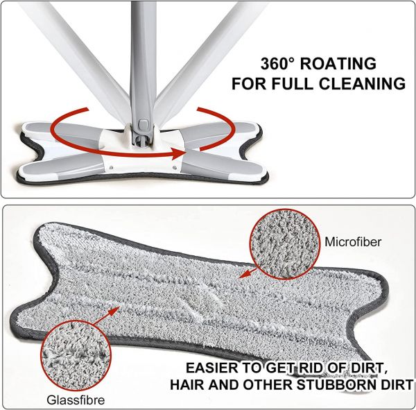 X SHAPE MOP OR FLOOR CLEANING HANDS-FREE SQUEEZE MICROFIBER FLAT MOP SYSTEM 360° FLEXIBLE HEAD, WET AND DRY MOP FOR HOME KITCHEN WITH 