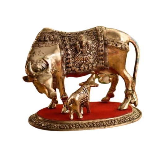 Brass cow and calf/ kamdhenu height 