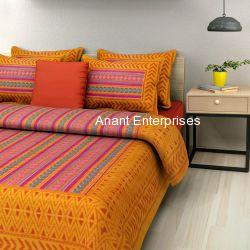 Jaipuri printed QUEEN SIZE WITH PILLOW COVER ORANGE