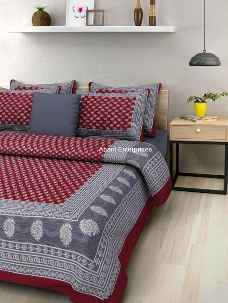 Jaipuri printed QUEEN SIZE WITH PILLOW COVER GREY WITH MAROON