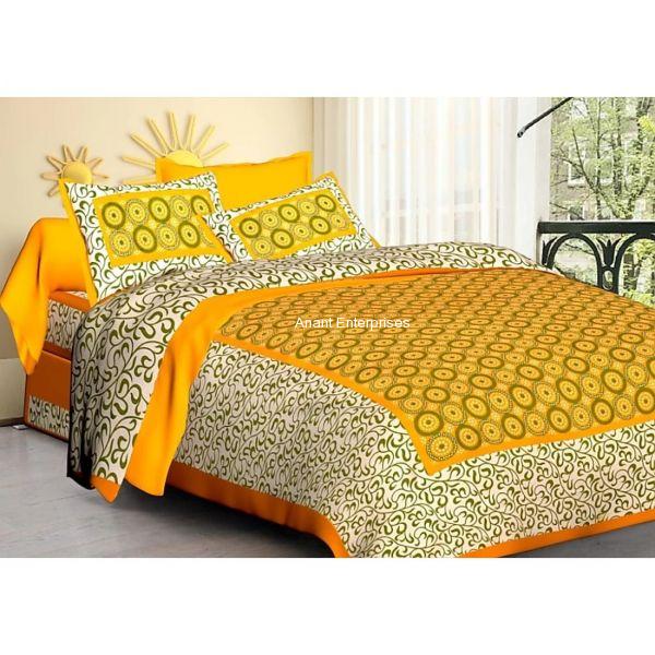 Jaipuri printed QUEEN SIZE WITH PILLOW COVER YELLOW