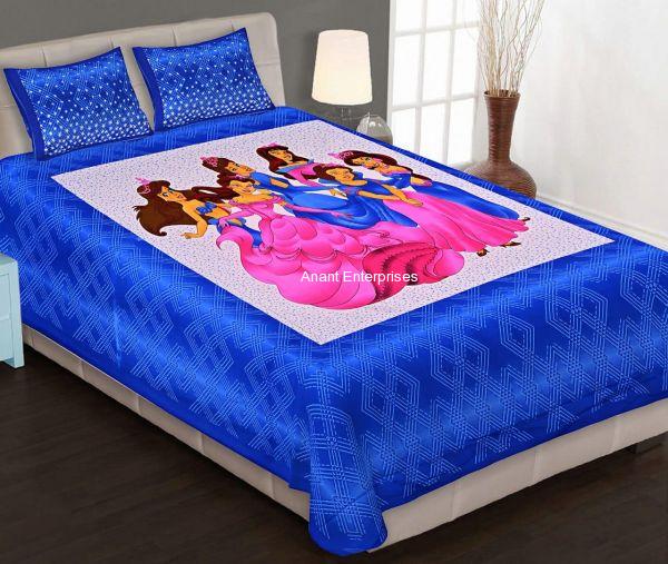 Jaipuri printed QUEEN SIZE WITH PILLOW COVER BLUE