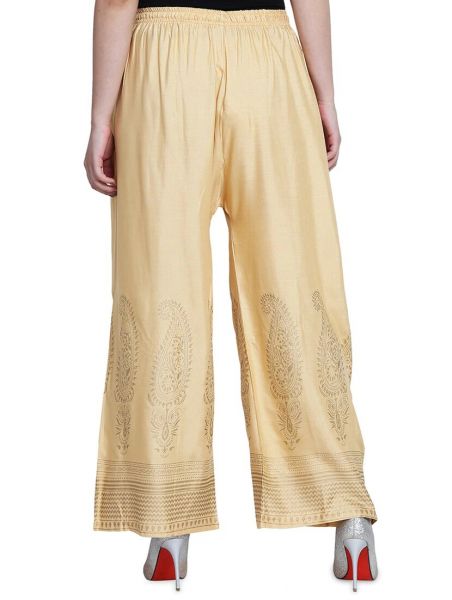 Women's Regular Fit Gold-Toned Printed Palazzos 