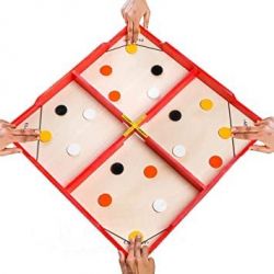 4 in 1 Fastest Finger First Board Games for Adults & Kids Wooden String Hockey Game Sling Puck Board Hockey Toy Perfect for Family - 4 Players