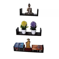 Wooden Wall Mounted U Shelf Unit Display Decor Racks Book Shelves Set of 3