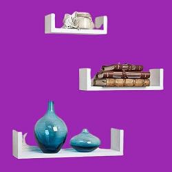 Wood Painted Modern U Shape and Durable Floating Shelves Medium Shelf (33 x 10 x 10) (White) - Set of 3
