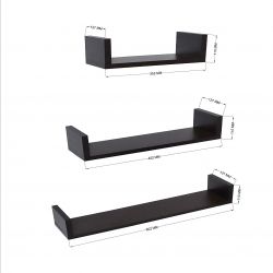 Wooden Wall Mounted U Shelf Unit Display Decor Racks Book Shelves Set of 3