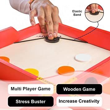 4 in 1 Fastest Finger First Board Games for Adults & Kids Wooden String Hockey Game Sling Puck Board Hockey Toy Perfect for Family - 4 Players