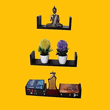 Wooden Wall Mounted U Shelf Unit Display Decor Racks Book Shelves Set of 3