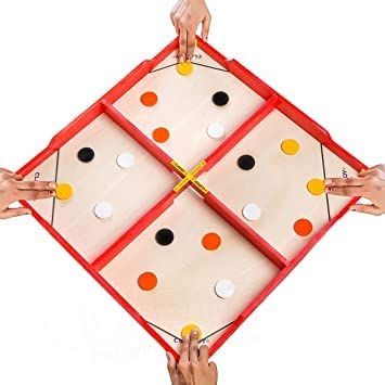 4 in 1 Fastest Finger First Board Games for Adults & Kids Wooden String Hockey Game Sling Puck Board Hockey Toy Perfect for Family - 4 Players