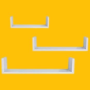 Wood Painted Modern U Shape and Durable Floating Shelves Medium Shelf (33 x 10 x 10) (White) - Set of 3