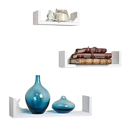 Wood Painted Modern U Shape and Durable Floating Shelves Medium Shelf (33 x 10 x 10) (White) - Set of 3