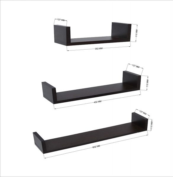Wooden Wall Mounted U Shelf Unit Display Decor Racks Book Shelves Set of 3