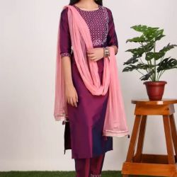 Paper silk kurta and duptta with pant (3pics)