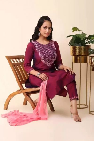 Paper silk kurta and duptta with pant (3pics)