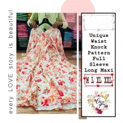 Design Number 078 White Knot   For an absolutely stunning look, wear this long dress we would love to go floral all the time like you! This floral printed georgette maxi dress is uniquely designed with full sleeve it is giving perfect stylish look for this season.   Size : M(38) L(40) XL(42) XXL(44) Lenth : 52 Inch Flare : 3.5 Mtrs   