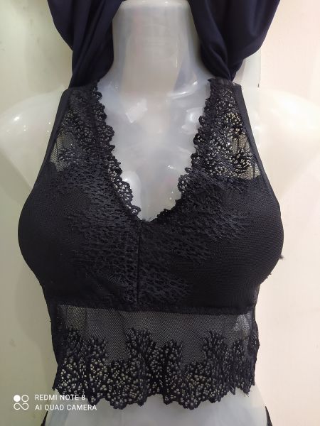 Cami inner net lace bra , criss-cross straps on back side, front neck v shape,size-34 , colour-5.