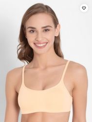 Women's Wirefree Non Padded Super Combed Cotton Elastane Stretch Full Coverage Beginners Bra with Adjustable Straps - Skin