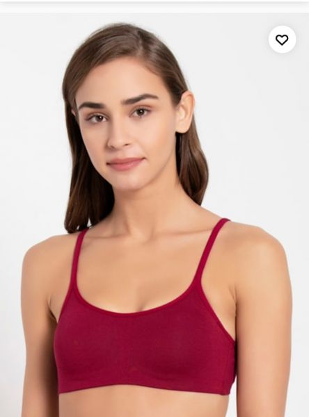 Women's Wirefree Non Padded Super Combed Cotton Elastane Stretch Full Coverage Beginners Bra with Adjustable Straps - Beet Red