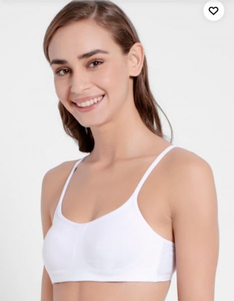 Women's Wirefree Non Padded Super Combed Cotton Elastane Stretch Full Coverage Beginners Bra with Adjustable Straps - White
