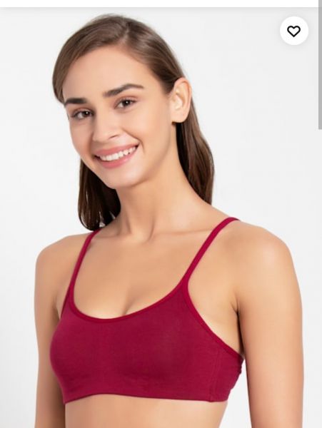 Women's Wirefree Non Padded Super Combed Cotton Elastane Stretch Full Coverage Beginners Bra with Adjustable Straps - Beet Red