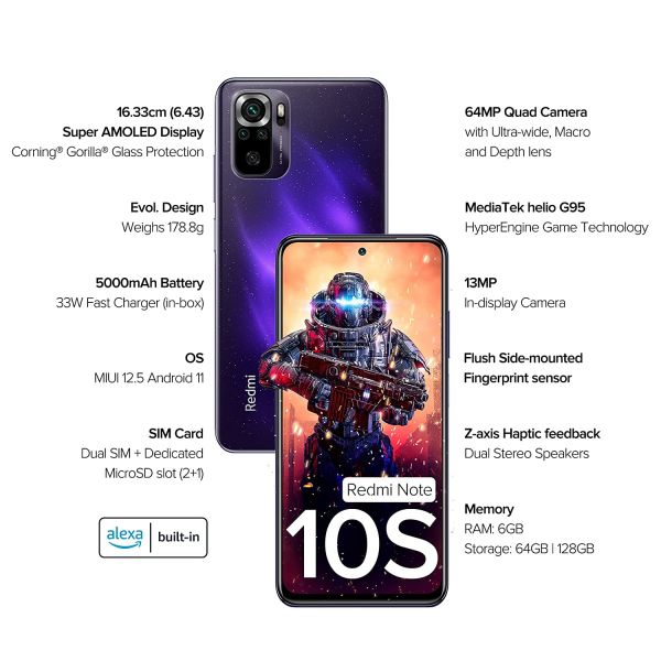 Redmi Note 10S (Cosmic Purple, 6GB RAM, 64 GB Storage) products price  ₹14,999.00 - Mobiles & Computers at Instatshope store in
